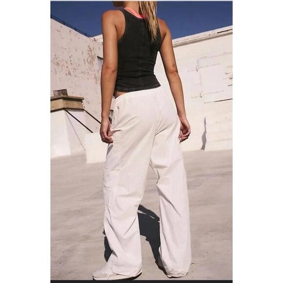 New Free People/ FP Movement Size Medium Watch Out Pants White Wide Leg Slouchy - Picture 2 of 10